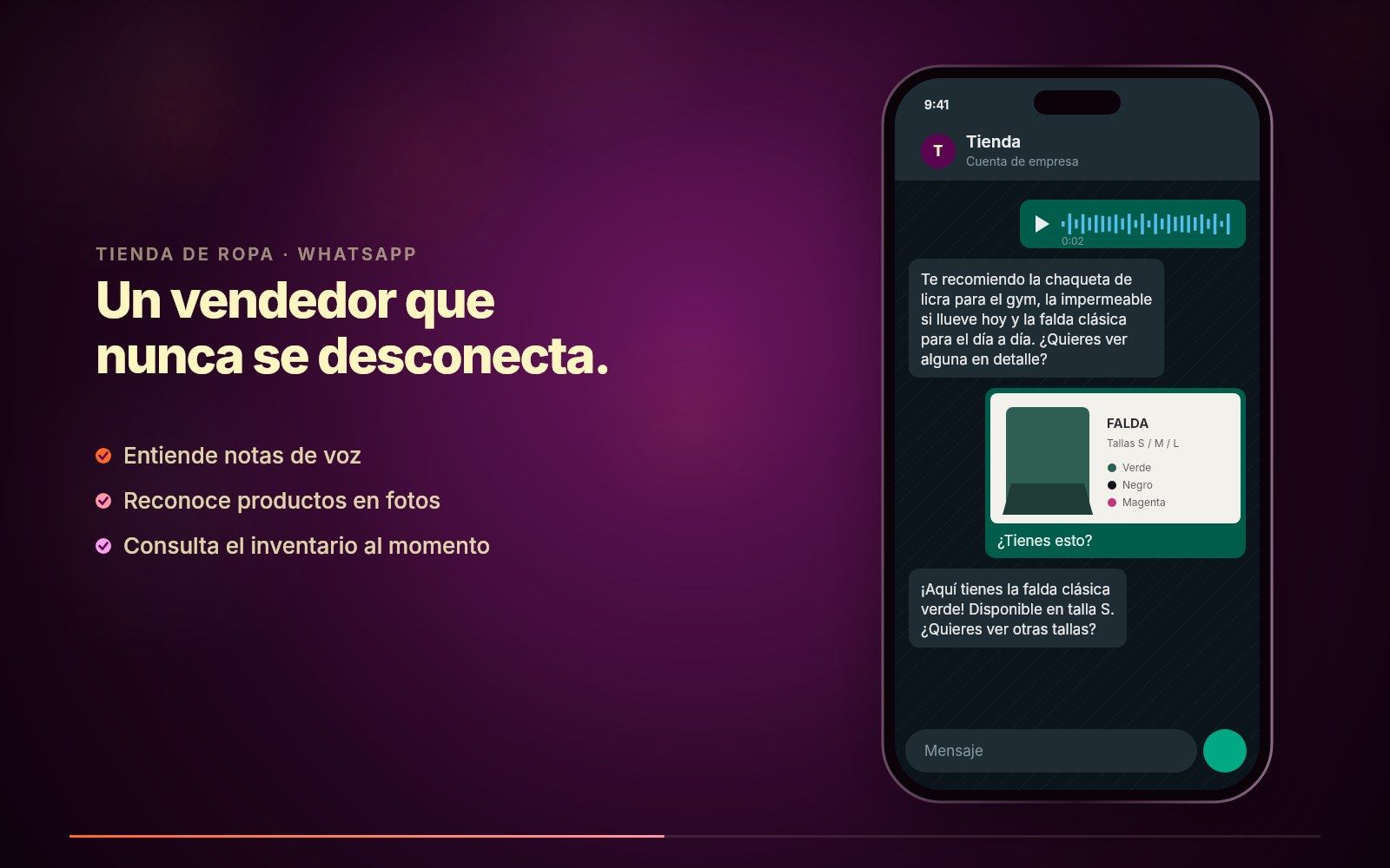 Asistente de WhatsApp que atiende a los clientes de una tienda de ropa